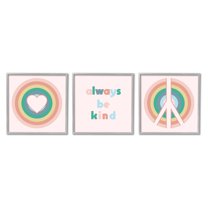 Stupell Industries Cute Always Be Kind Quote Rainbow Peace Sign Graphic Art Gray Framed Art Print Wall Art Set of 3, 12x12, by Daphne Polselli