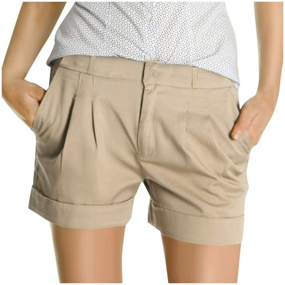Outfmvch Shorts For Women Gym Shorts Women Women'S Fashion Shorts Short Chino Trousers Pleated Fake Pocket Pants Womens Sweatpants Beige L