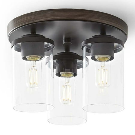 (incomplete) Better Homes & Gardens 12  Farmhouse 3-Light Walnut Flush Mount Ceiling Light  Clear Glass Shades