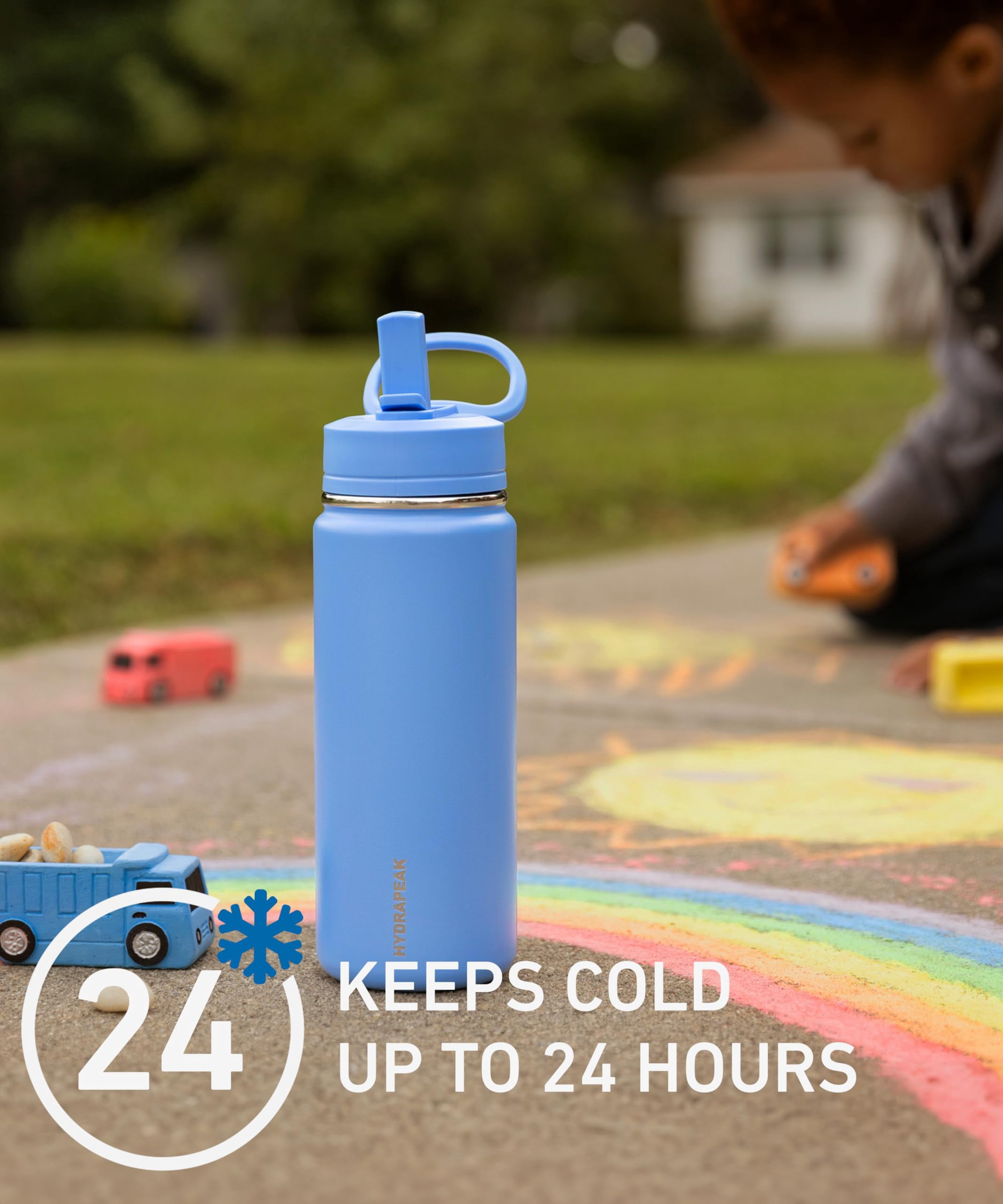 Hydrapeak Mini 20oz Kids Water Bottle with Straw Lid, Stainless Steel Double Wall Insulated Water Bottle for Kids | Leak-Proof and Spill-Proof Kids Water Bottle for School, Cold 24Hrs(Modern Cream)