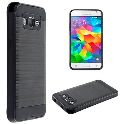 Mundaze Black Brushed Metal Double layer Case Cover for Samsung Galaxy