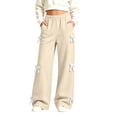thumbnail image 2 of Wilark Girls Wide Leg Sweatpants with Bows Baggy Fashion Casual Elastic Waist Track Pants Beige 6, 2 of 7