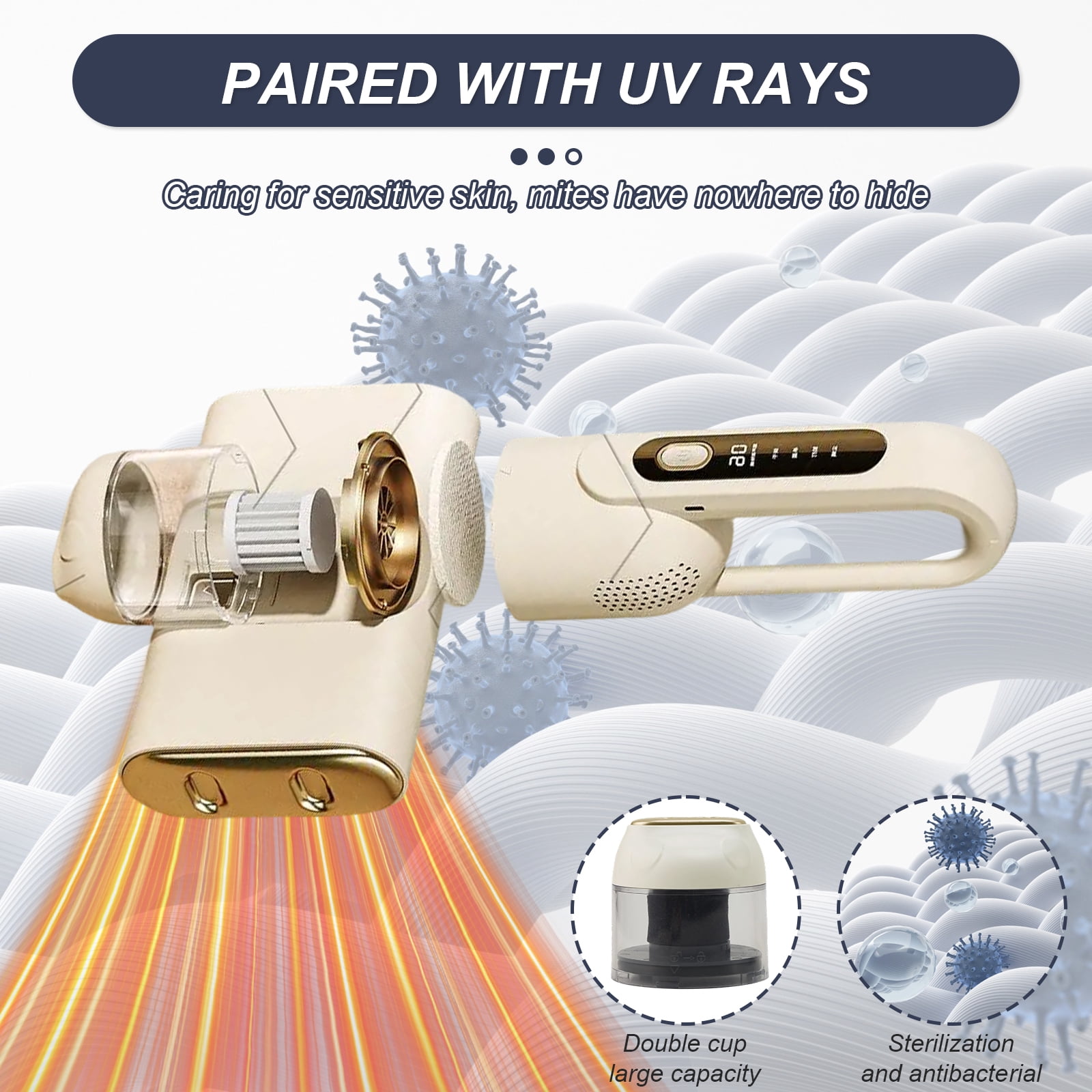 DERCLIVE Mattress Vacuum,Cordless Bed Vacuum Cleaner with UV-C Light, HEPA Filter Handheld Vacuum Cordless Bed Cleaner for Bed Sofa Pillows