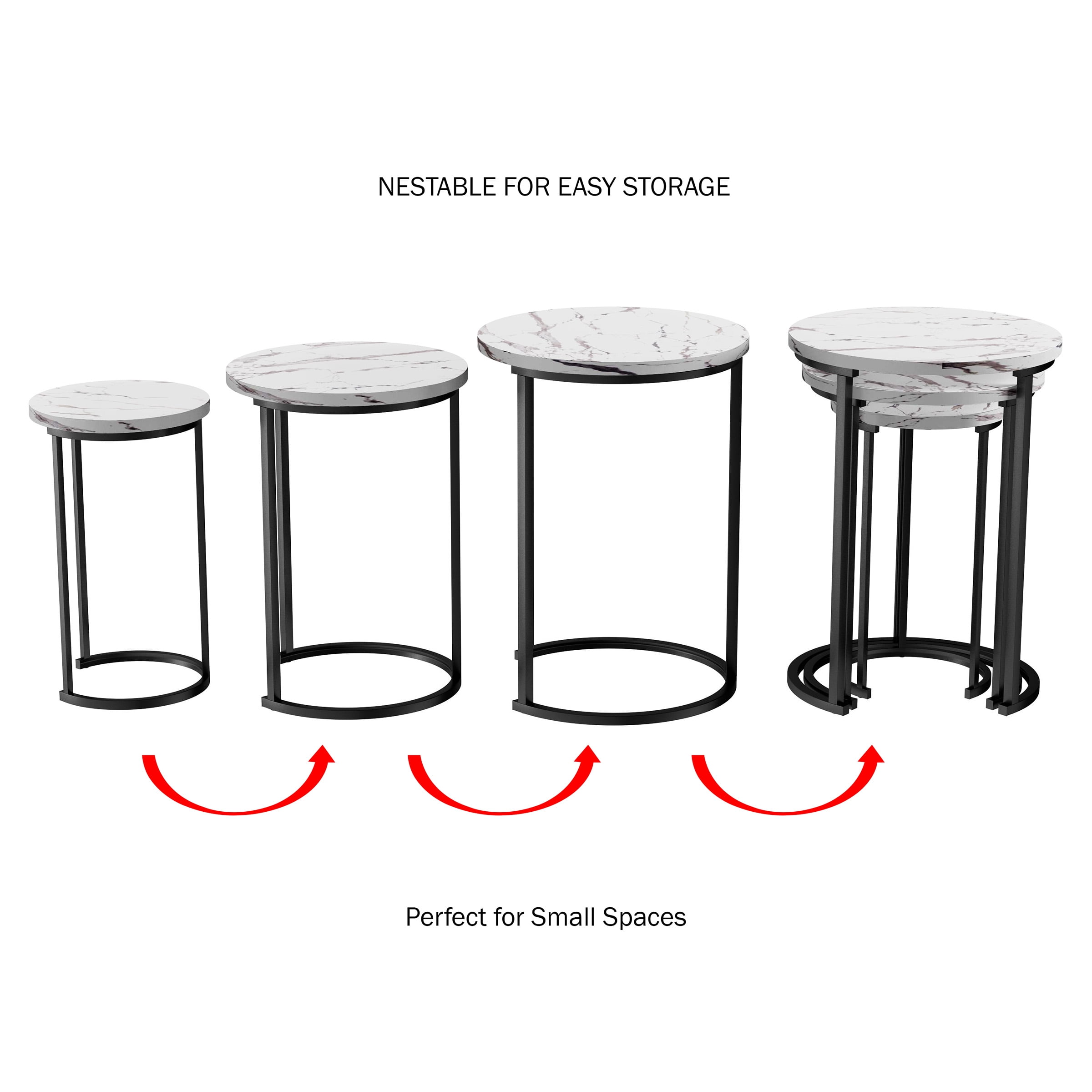 Lavish Home Nesting Tables - Set of 3 Round Side Tables for Living Room, Bedroom, or Home Office, Faux Marble End Table Set, Modern Living Room Furniture, White
