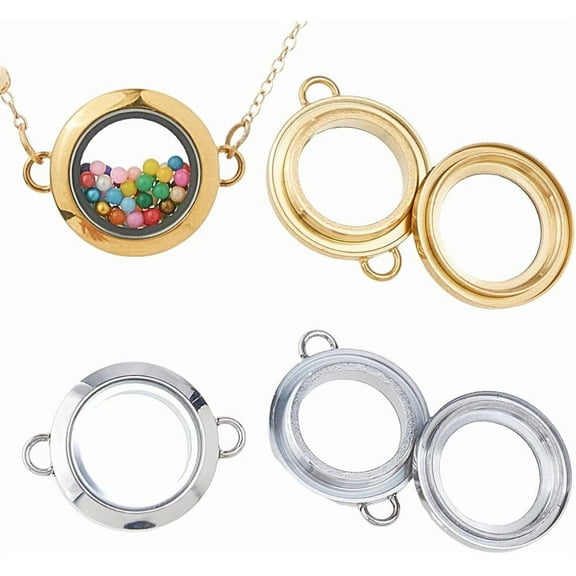 Round Locket Necklace Glass Photo Charms Stainless Steel Floating Memory Necklaces