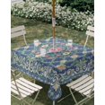 thumbnail image 2 of Square Outdoor Tablecloth with Umbrella Hole Bohemia Floral Outside Table Cloth Waterproof Patio Table Cover Watercolor Flowers Ethnic Retro Blue Zipper Tablecloths for Picnic Camping 60x60 Inch, 2 of 8
