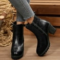 thumbnail image 2 of Womens Platform High Heels Chelsea Boots Fashion Leather Chunky Block Heeled Slip on Mid Calf Ankle Booties Black Size 6.5, 2 of 7