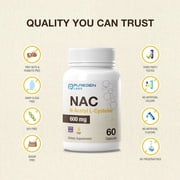 Puregen Labs N-Acetyl-L-Cysteine (NAC) 600mg, Supports Immune, Respiratory, Liver Health - NAC 600 mg - Potent Antioxidant Support, Free-radicals, Easy to Absorb - 60 Veggie Capsules - 2PK