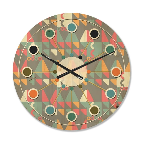 Designart 'Abstract Retro Design XVII' Mid-Century Modern Wood Wall Clock