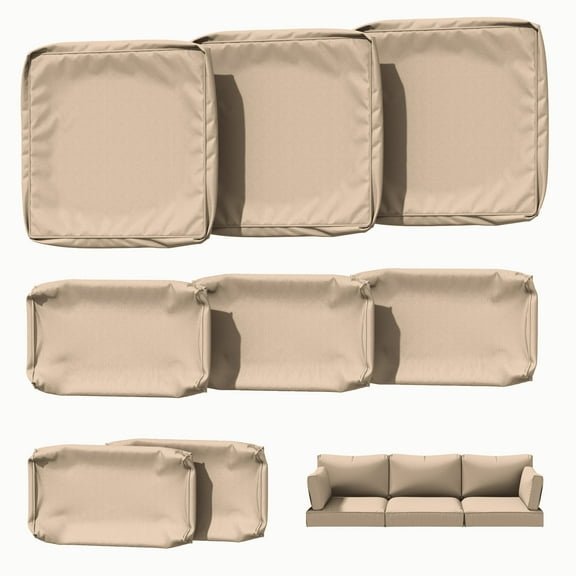 Kimunuk 8 Pcs Outdoor Cushion Covers for Patio Furniture, Washable Outdoor Cushion Slipcovers Replacement with Zipper for 3 Seat Rattan Sofa, Sand