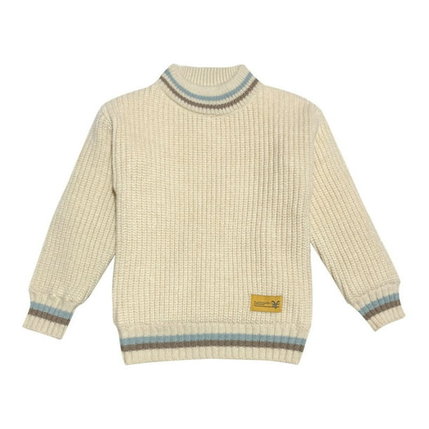 Suéter de cuello redondo para niños, suéter de invierno de color liso con cuello redondo y cuello vuelto, suéter de punto con parte inferior, top de poliéster de moda para niños
