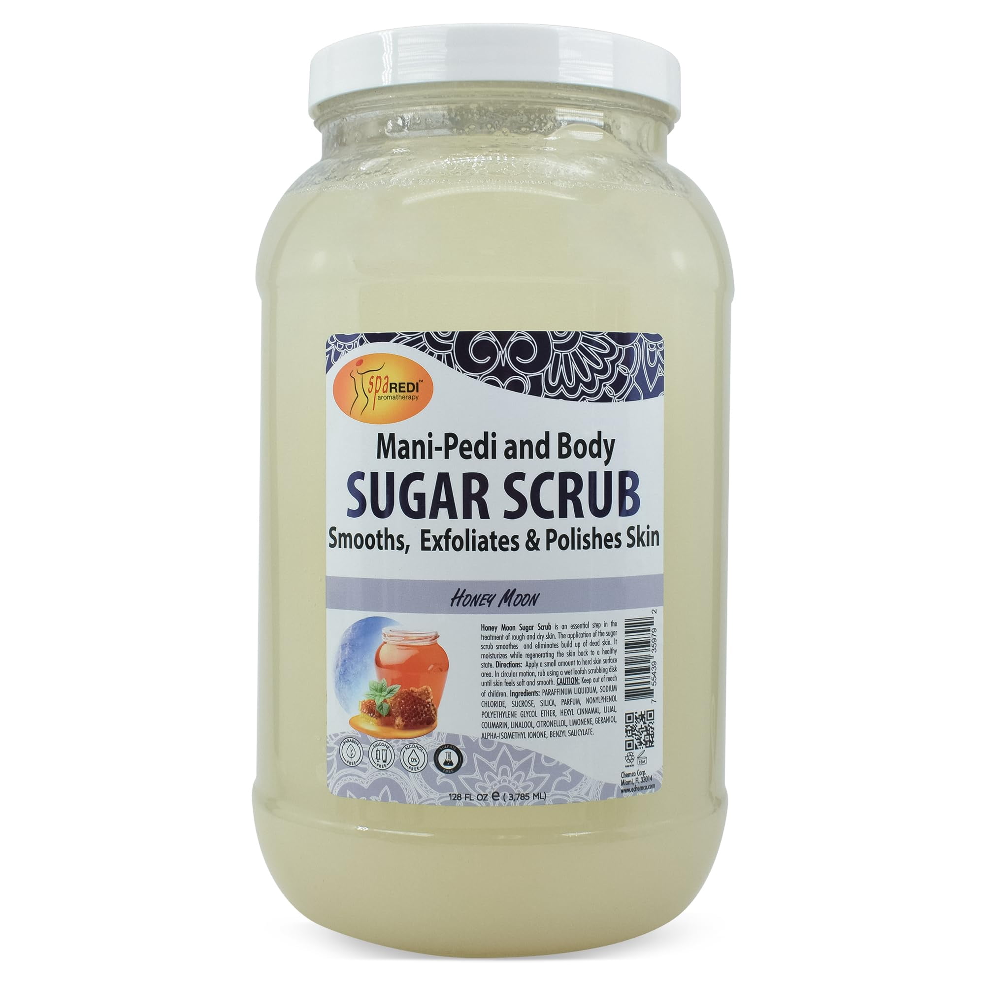 SPA REDI – Sugar Body Scrub, Honey, 128 Oz - Exfoliating, Moisturizing, Hydrating and Nourishing, Glow, Polish, Smooth and Fresh Skin - Body Exfoliator