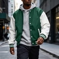 thumbnail image 2 of Havenx Men's Varsity Baseball Jacket Long Sleeve Button Down Bomber Jackets with Pockets Stand Collar Letterman Jacket Stylish Lightweight Fall Winter Loose Fit Clothes, 2 of 9