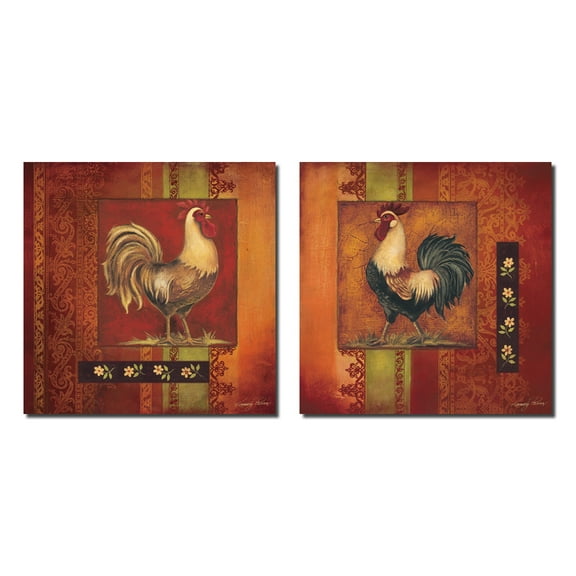 Murano Rooster I Retro Farm Brown Rooster Set; Two 12x12 Poster Prints