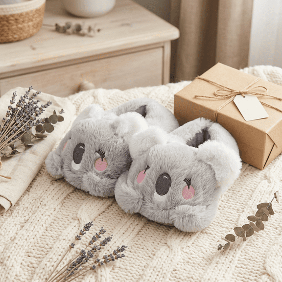 Women Cute Animal Koala Slippers Memory Foam Cotton House Shoes Anti-slip Rubber Sole Fuzzy Shoes for Adults Indoor Outdoor 7-8