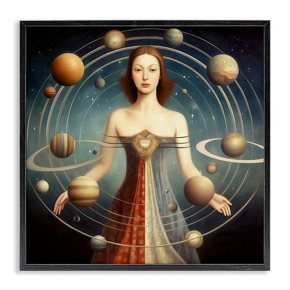 Galactic Orbits Woman Black Framed Giclee Art, design by Sasha