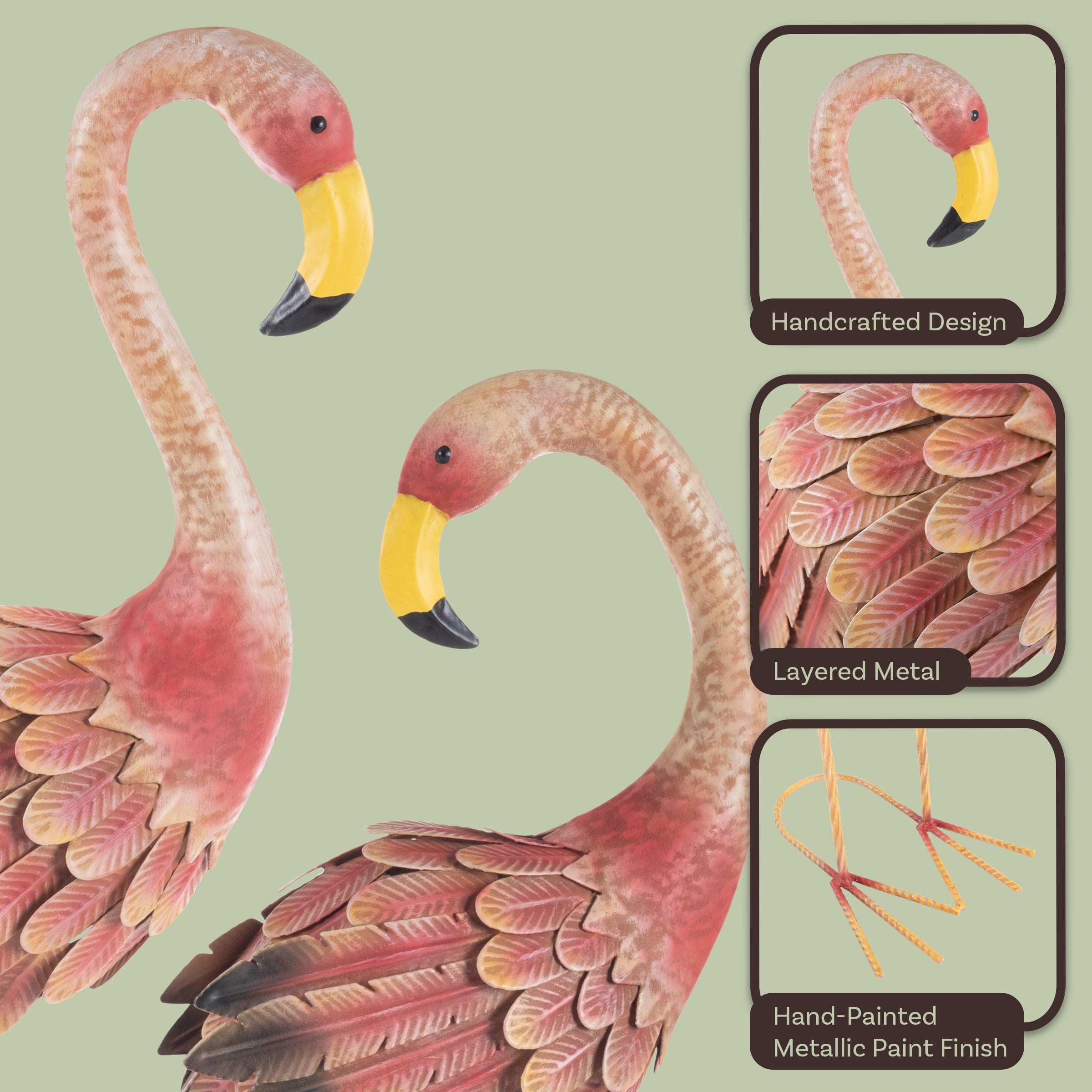Pure Garden Set of 2 Metal Yard Art Flamingo Statues