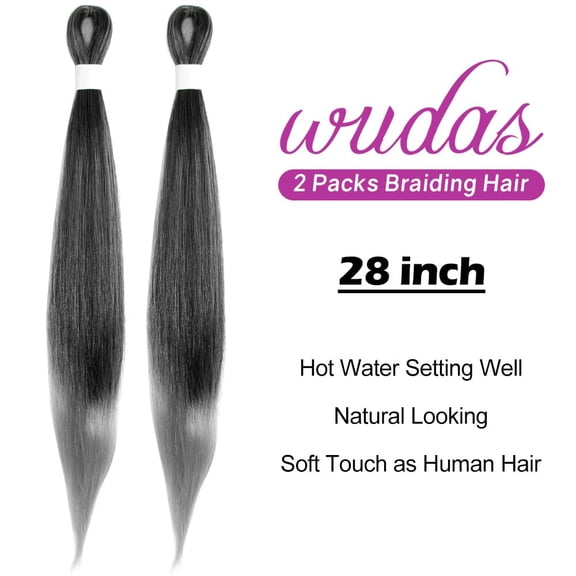 WEIF-TGrey Braiding Hair 28 Inch Long Pre Stretched Hair Straight Yaki Texture Synthetic Hair Extensions Softness, 2 Packs