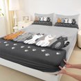 thumbnail image 3 of Manfei Cat Kitten Fitted Sheet Full, Cute Paw Footprint Bed Set, Black Gray, 3 Pieces, 1 Fitted Sheet and 2 Pillowcases, 3 of 6