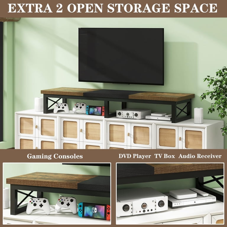 45 Inch TV Riser Stand With Fabric Drawers - Holds 32 To 60 Inch TVs, Steel Legs, Open Shelf & 2 Drawers For Storage - Tabletop TV Stand For Living Room, Office