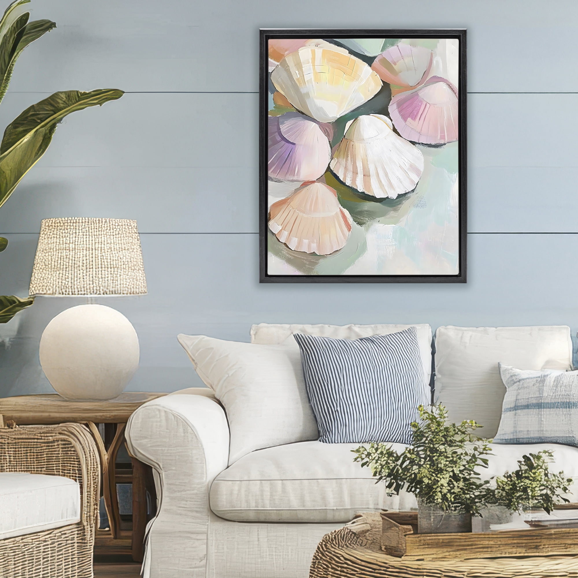 Stupell Industries Pink Seashells Marine Collection Black Framed Floater Canvas Wall Art, design by The Prints Vibe