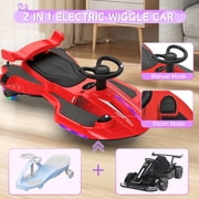 12V Electric Wiggle Car with Pedal for Kids, Rechargeable 2 in 1 Swing Toy, Anti-Rollover, Spray, Light, Bluetooth, Ages 3 and up,150 lbs
