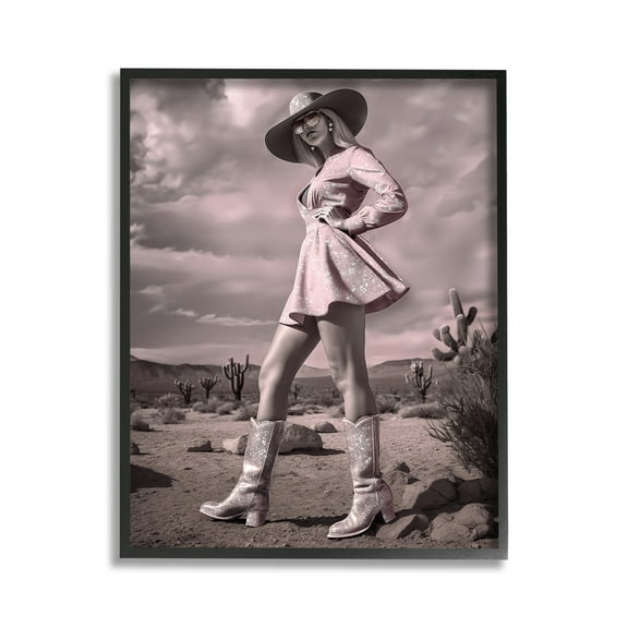 Stupell Industries Glam Cowgirl in Dress Beauty & Fashion Photography Black Framed Art Print Wall Art, 11 x 14