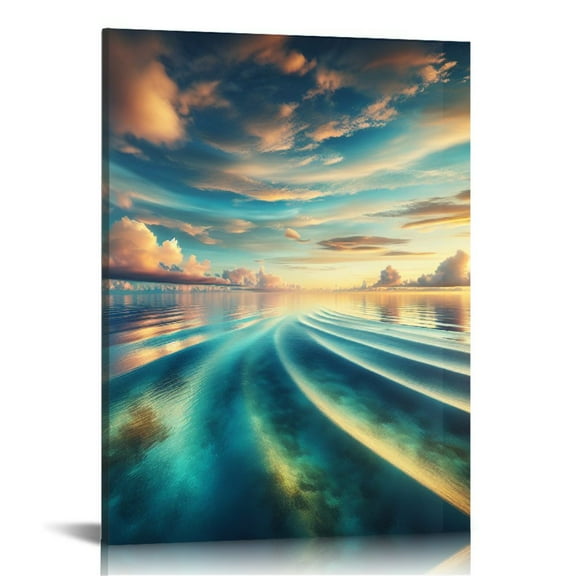 EastSmooth Beach Wall Art Sunset Bathroom Canvas Prints Ocean Waves Nature Pictures for Living Room Bedroom Decorations Wall Decor Ready to Hang