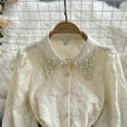 thumbnail image 6 of PIKADINGNIS Spring Vintage Jacquard Women Blouse Elegant Lantern Sleeve Beading Lapel Shirt Fashion Button Up Blouses Woman, 6 of 6