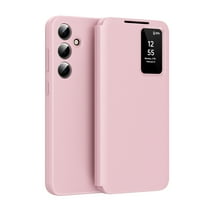 for Samsung Galaxy S24 Plus Smart Wallet Phone Case, Protective Cover with Smart Small Screen View, Finger Tap Control, Slim Design, Card Holder Pocket, PU Leather Flip Cover, Pink
