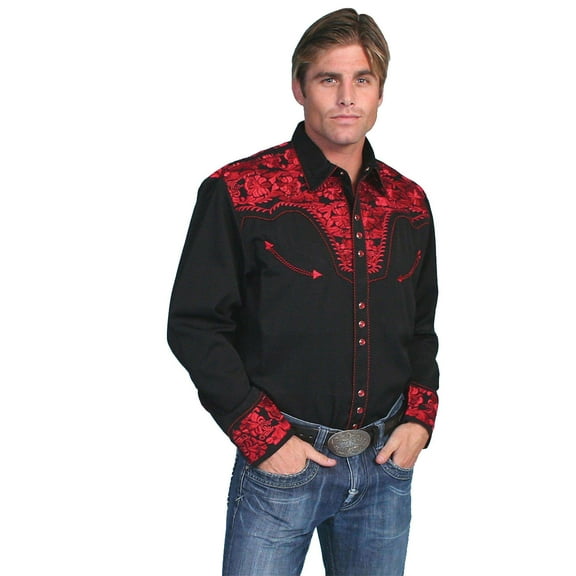 Scully Western Shirt Mens L/S Snap Embroidered XS Crimson F0_P-634