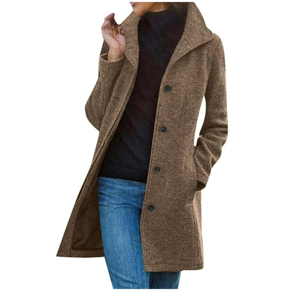 aohooy Wool Peacoats for Women Trench Coat Women Single Breasted Notch Lapel Collar Pea Coats Winter Long Jackets Brown,M