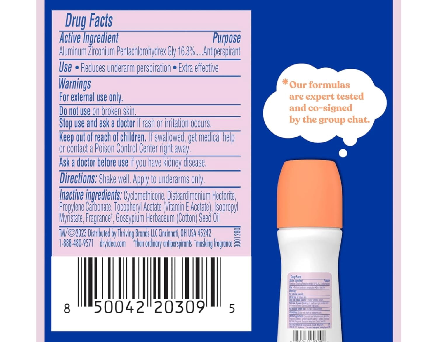 Dry Idea Anti-Perspirant Deodorant Roll-On Unscented 3.25 oz (Pack of 12)