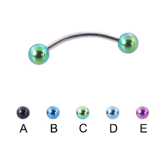 Curved Barbell With Colored Balls, 16 Ga,9/16" (14Mm) Long,Black - A