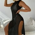 thumbnail image 7 of Xuhomer Summer Cover Ups for Women Knitted Hollow Short Sleeve High Neck Crochet Split Beach Cover Up Bikini Swimsuits Bathing Suits Sunscreen Cover Swimsuit Cover-up Dress Black Free Size, 7 of 7