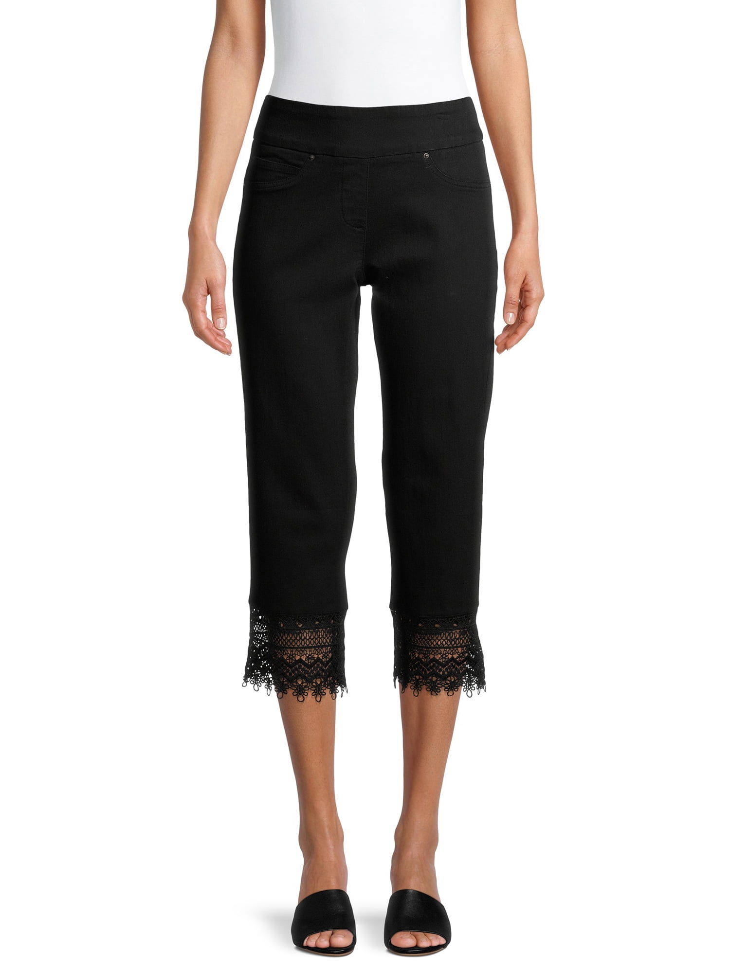 Lace Hem Capri Jeans, Womens 