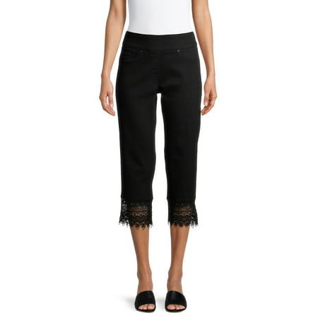 The Pioneer Woman Pull-On Lace Hem Capri Jeans, Womens