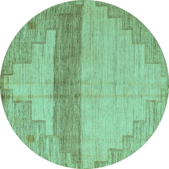 Ahgly Company Indoor Round Oriental Turquoise Blue Modern Area Rugs, 8' Round