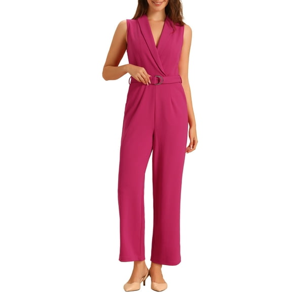 INSPIRAR CHIC Mono Corto Sin Mangas con Solapa para Oficina con Cinturón XL Rosa Fucsia