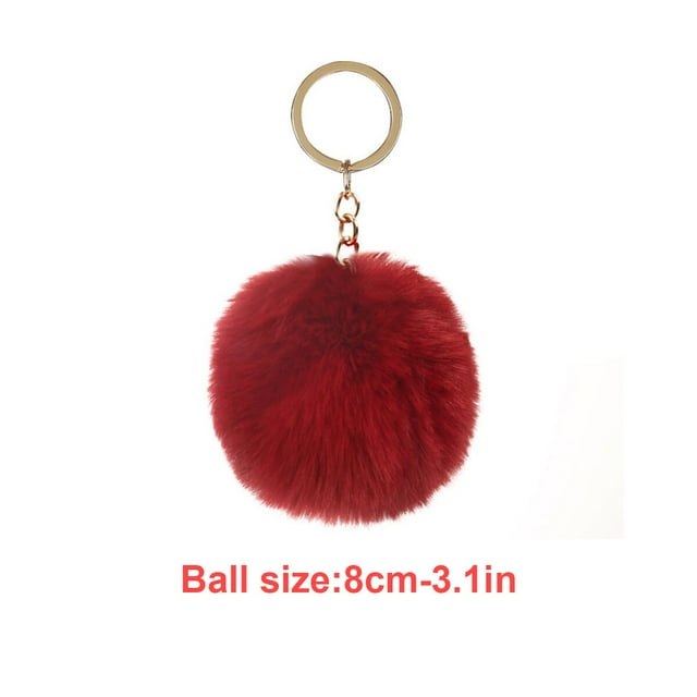 Fuzzy Ball Keychain Supple Comfortable Lovely Key Rings Adorable Practical Key Chains Women for Children Adults Elderly Students Wine Red 8cm