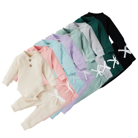 Ajziojiro 2PCS Infant Baby Boys Girls Romper Outifts Set Fall Winter Cotton Long-Sleeved Jumpsuit Long Pants Pajamas Comfortable Suit Set 0-24M