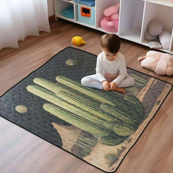 WOBOGO Eldritch Cactus Baby Playmats Extra Large Waterproof Rollable Activity Pads for Toddlers 50×50inch