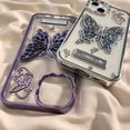 thumbnail image 6 of Compatible with iPhone 13 /iPhone 14 Case with Luxury Clear Cute Butterfly Plating Fashion Design for Girls Women Soft TPU Bumper Lens Protection Cover-Purple, 6 of 10
