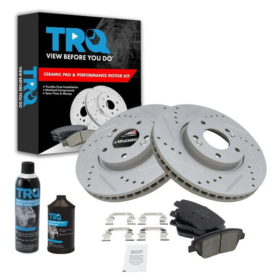 TRQ Performance Cross Brake Rotor & Ceramic Pad Front Kit w/Chemicals BKA15592 Fits select: 2011-2014 HYUNDAI SONATA, 2013-2015 KIA OPTIMA LX