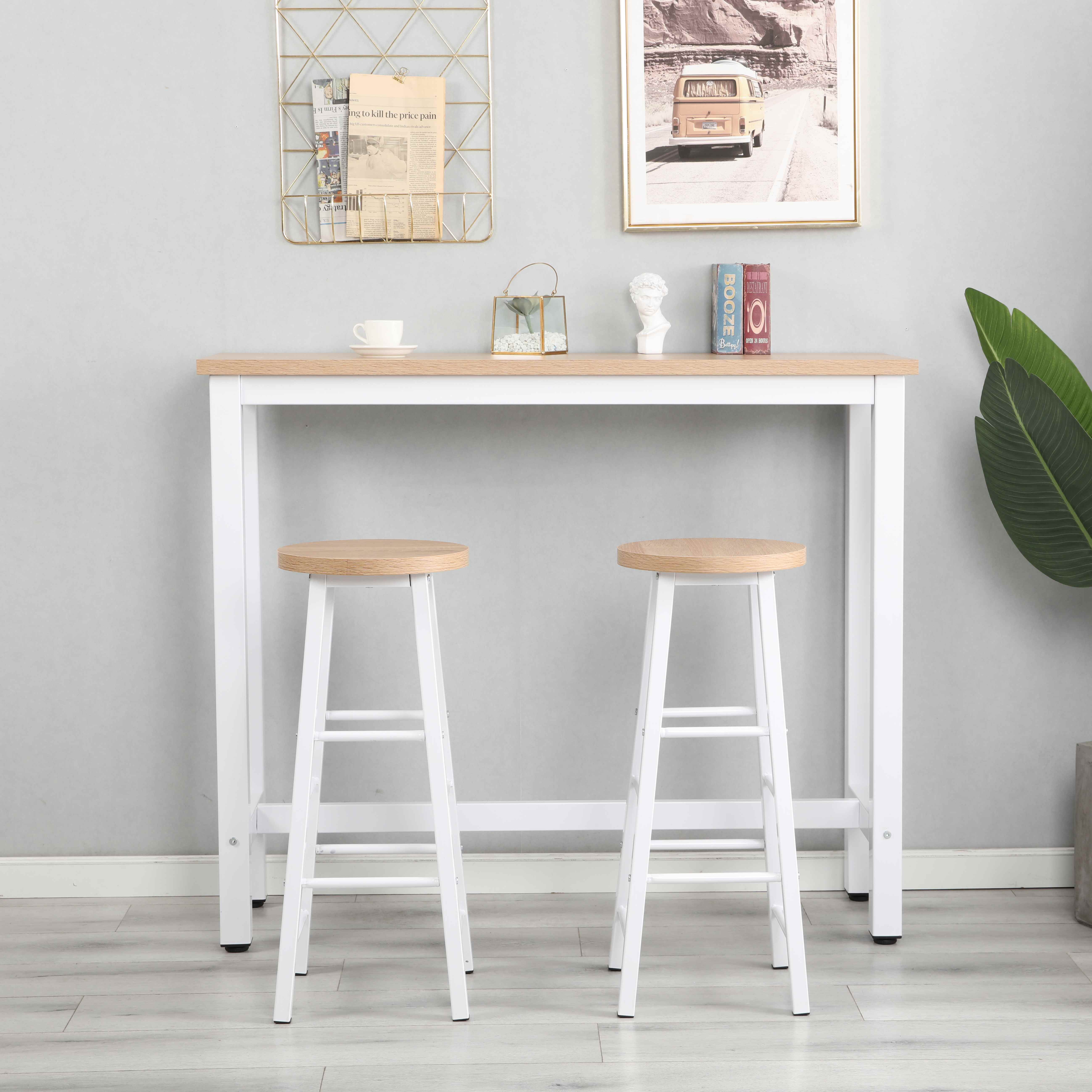 Living Room Tribesigns 3-Piece Pub Table Set Small Space Breakfast Nook Counter Height Breakfast Bar Table with Stools Kitchen Bar Table for Dining Room Rustic Brown