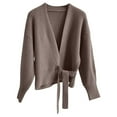 thumbnail image 4 of UJNDER Elegant Tie Belt Knit Cardigan Long Sweater Coat for Autumn Season Soft Comfortable Outerwear Fashionable Tunic Top with Pockets Versatile Fall Layering Coats for Women Coffee S, 4 of 4