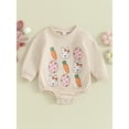 thumbnail image 2 of Sunloudy Barboteuse pour Bébé Filles, Manches Longues Col Rond Imprimé Œufs Carottes Rabbit Vêtements de Pâques, 2 of 6