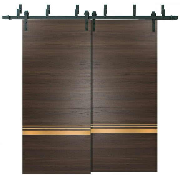 Sliding Closet Barn Bypass Doors 36 x 80 inches | Planum 2010 Chocolate Ash with Frosted Glass | Sturdy 6.6ft Rails Hardware Set | Wood Solid Bedroom Wardrobe Doors