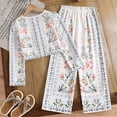thumbnail image 5 of bbymog Teen Girl Clothes 2 piece V Neck Long Sleeve Floral Shirts and Straight Pants Sets Cute Outfits for Girls White-1 10 Years, 5 of 9