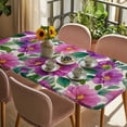 thumbnail image 3 of Purple Flowers Table Cloths for 6 Foot Rectangle Tables, Spring Watercolor Floral Leaves Botanical Beige Patio Waterproof Elastic Fitted Tablecloths, Washable Rectangular Table Cover for Camping, 3 of 8